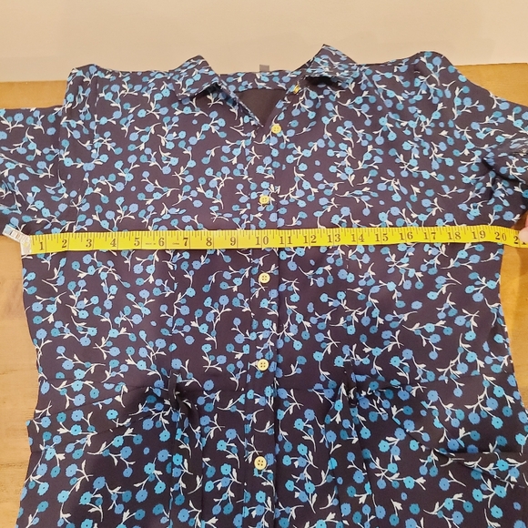 Sharagano Blue Floral Button Front Ruffle Sleeve Midi Dress - Picture 5 of 8